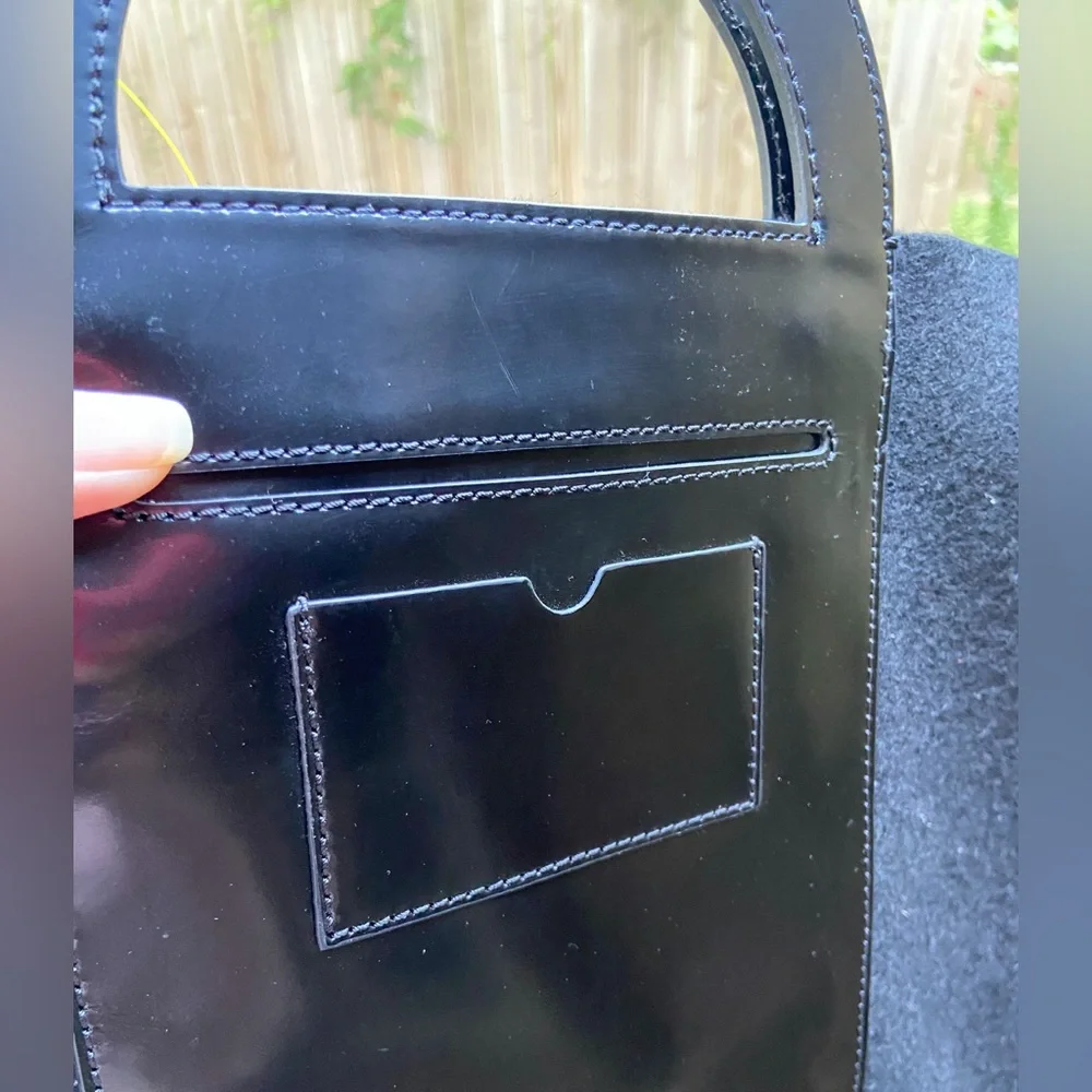 RARE Kate Spade Vintage Black Leather Felt Wool Saturday Tote & Cut Out Handles.
